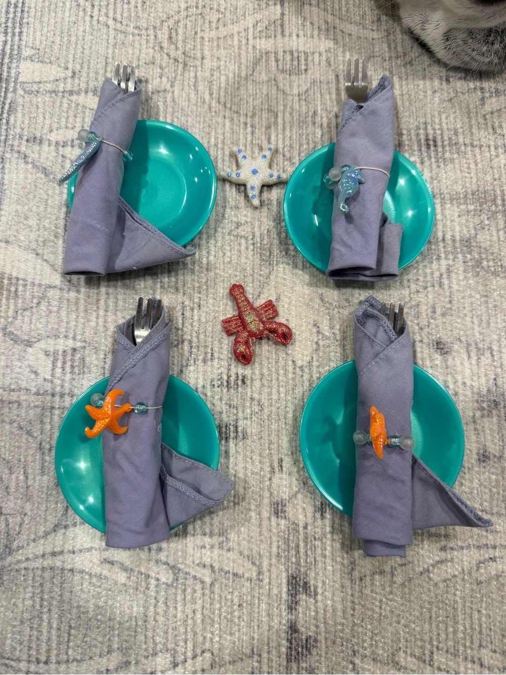 American girl pleasant company Orange & Turquoise table wear set
